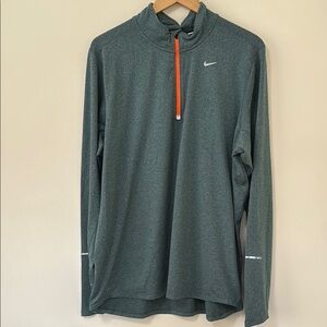Nike Men's Heather Forest Quarter-Zip Performance Top with Orange Zip